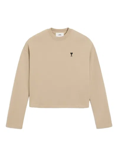 Ami Alexandre Mattiussi Beige Crew Neck Sweatshirt In Brown