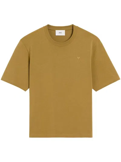 Ami Alexandre Mattiussi Mustard Cotton Tonal Ami De Coeur T-shirt Yellow In Havana