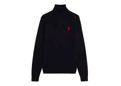 Pre-owned Ami Alexandre Mattiussi Ami De Coeur Turtleneck Sweater In Black/red