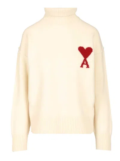 Ami Alexandre Mattiussi Ami De Coeur Turtleneck Sweater Knitwear White