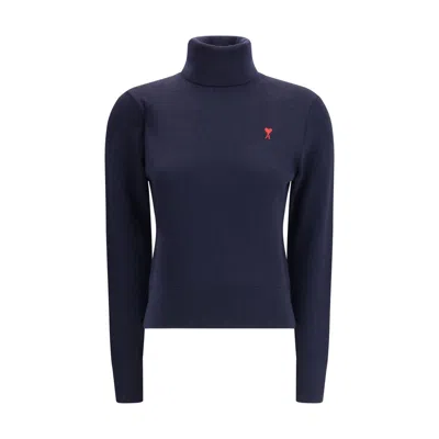 Ami Alexandre Mattiussi Ami Paris Women Ami De Coeur Turtleneck Sweater In Blue