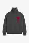Ami Alexandre Mattiussi Ami Paris Ami Paris Black Wool Ami De Coeur Turtleneck In Gray