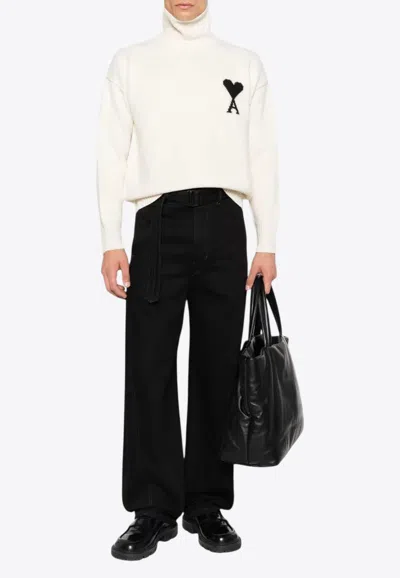 Ami Alexandre Mattiussi Ami De Coeur Turtleneck Wool Sweater In White