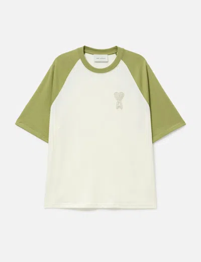 Ami Alexandre Mattiussi Ami De Coeur Two Tone Thick Cotton Jersey T-shirt In Green
