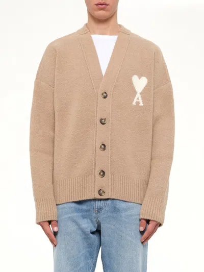 Ami Alexandre Mattiussi Ami De Coeur V Neck Cardigan In Brown