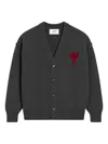Ami Alexandre Mattiussi Ami De Coeur Heather Grey Wool Cardigan In Gray