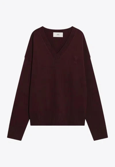 AMI ALEXANDRE MATTIUSSI AMI DE COEUR V-NECK WOOL SWEATER