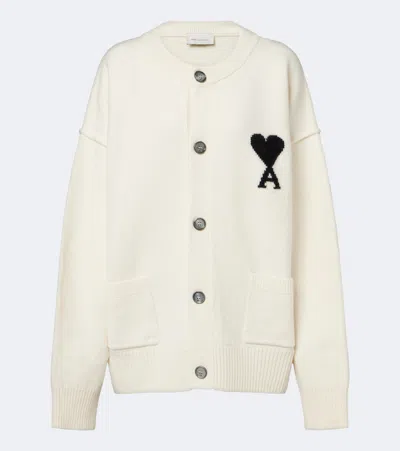 Ami Alexandre Mattiussi Ami De Coeur Virgin Wool Cardigan In Neutral