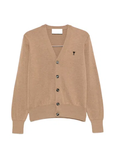 Ami Alexandre Mattiussi Ami De Coeur V-neck Cardigan In Neutral