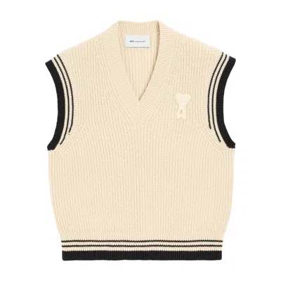 Ami Alexandre Mattiussi Ami Paris Ribbed Wool Sleeveless Ami De Coeur Sweater In Neutral