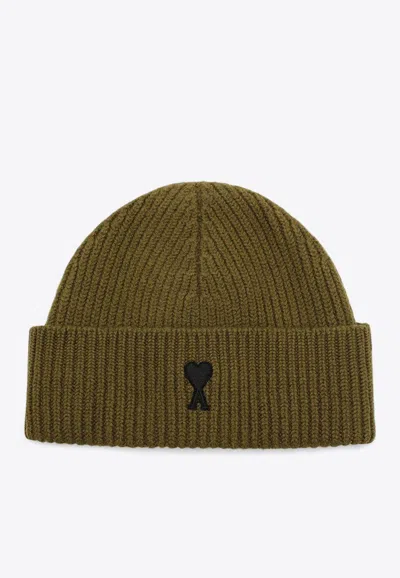Ami Alexandre Mattiussi Ami De Coeur Wool Beanie In Green