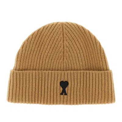 Ami Alexandre Mattiussi 'ami De Coeur' Wool Beanie Hat In Sand