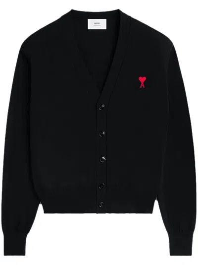 Ami Alexandre Mattiussi Ami De Coeur Wool Cardigan In Black