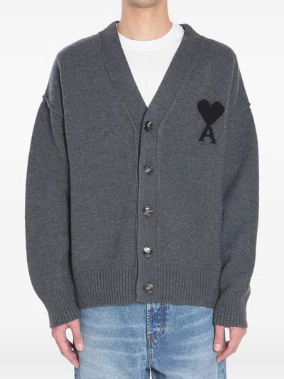 Ami Alexandre Mattiussi Ami Paris Men Ami De Coeur Cardigan In Gray