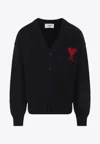 Ami Alexandre Mattiussi Ami Paris Ami Paris De Coeur Wool Cardigan In Black