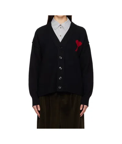 Ami Alexandre Mattiussi Ami De Coeur Wool Cardigan In Black