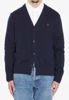 Ami Alexandre Mattiussi Ami Paris Men Blue Cardigan With V Neck And Adc Embroidery On The Front In Wool Blend Man In Blue