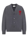 Ami Alexandre Mattiussi Heather Grey Wool Cardigan With Embroidered Logo In Gray