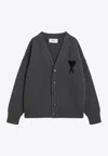 Ami Alexandre Mattiussi Ami Paris Ami De Coeur Heather Grey Wool Cardigan In Gray