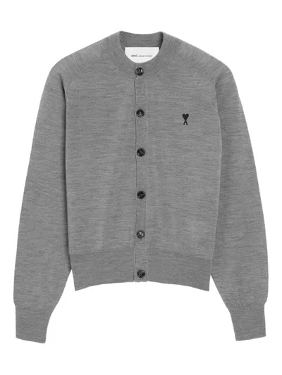 Ami Alexandre Mattiussi Grey Wool Crewneck Ami De Coeur Cardigan Grey In Gray
