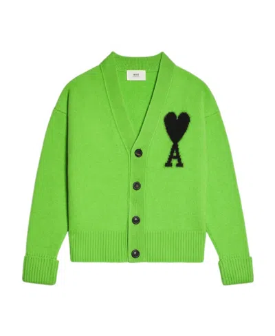 Ami Alexandre Mattiussi Ami De Coeur Wool Cardigan In Red