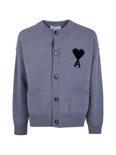 Ami Alexandre Mattiussi Ami De Coeur Wool Cardigan In Grey