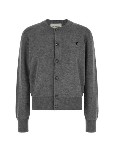 Ami Alexandre Mattiussi Ami Paris Wool Crew Neck Cardigan In Gray