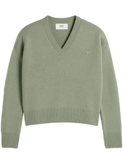 Ami Alexandre Mattiussi Ami De Coeur Wool-cashmere Blend Sweater In Green Aqua