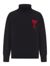 Ami Alexandre Mattiussi Ami Paris Funnel-neck Sweater With Heart Intarsia Design In Black
