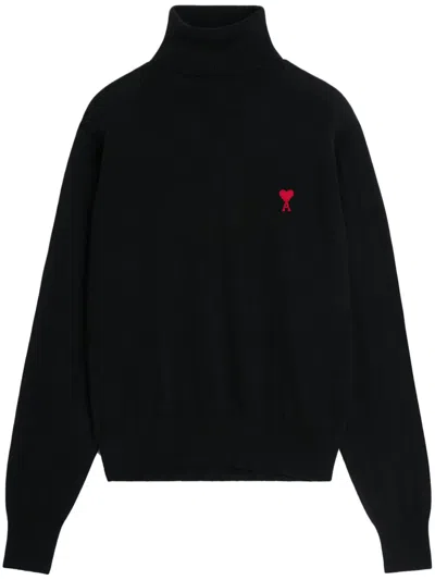 Ami Alexandre Mattiussi Ami Paris Ami De Coeur Midnight Blue Turtleneck In Black