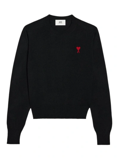Ami Alexandre Mattiussi Red Ami De Coeur Wool Crewneck Sweater In Black