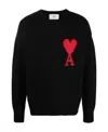 Ami Alexandre Mattiussi Ami Paris Wool Sweater With Heart Intarsia Design In Black