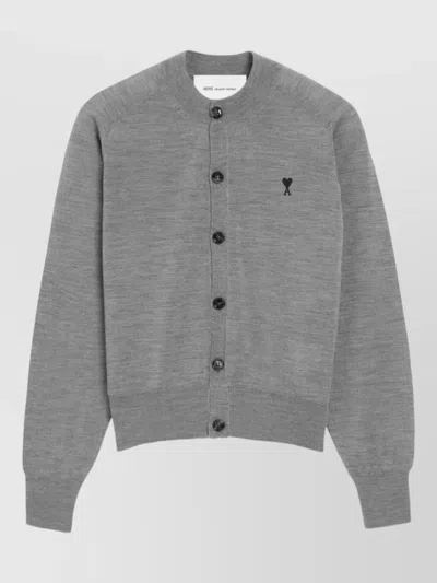 Ami Alexandre Mattiussi Grey Wool Crewneck Ami De Coeur Cardigan Grey In Gray