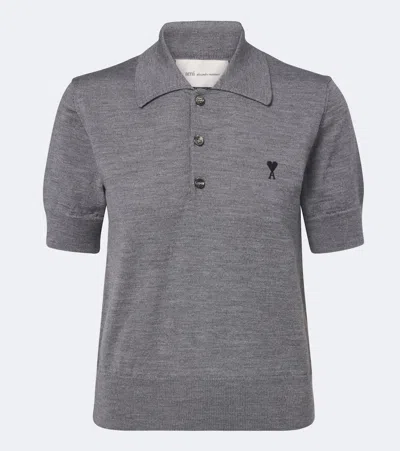 Ami Alexandre Mattiussi Ami De Coeur Wool Polo Shirt In Grey