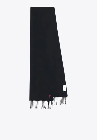Ami Alexandre Mattiussi Ami De Coeur Wool Scarf In Black