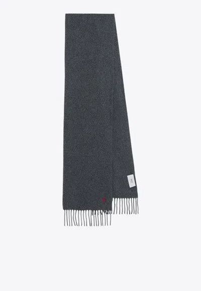 Ami Alexandre Mattiussi Ami De Coeur Wool Scarf In Gray