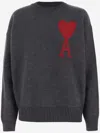 Ami Alexandre Mattiussi Crew Neck Long Sleeve Sweater With Ribbed Edges In Gray