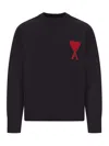Ami Alexandre Mattiussi Ami Felted Wool Sweater With Heart And Logo Detail In Black