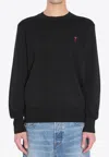 Ami Alexandre Mattiussi Ami Paris Embroidered Crewneck Sweater Ami De Coeur In Black