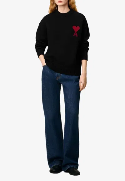 Ami Alexandre Mattiussi Ami Paris Ami De Coeur Funnel Neck Sweater In Black