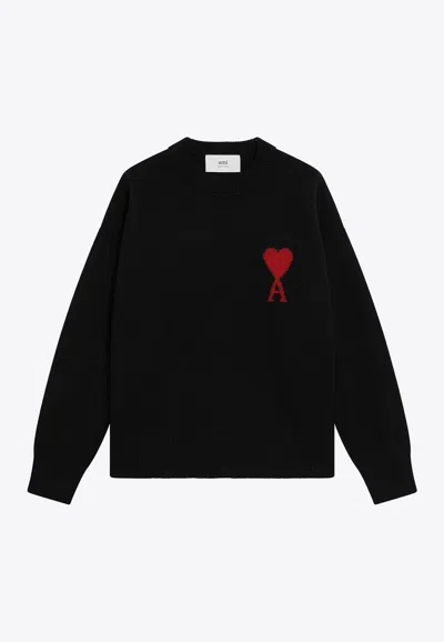 Ami Alexandre Mattiussi Ami De Coeur Wool Sweater In Black