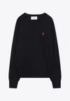 Ami Alexandre Mattiussi Ami Paris Logo-embroidered Stretch-cotton Sweatshirt In Blue