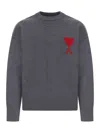 Ami Alexandre Mattiussi Crew Neck Long Sleeve Sweater With Ribbed Edges In Gray