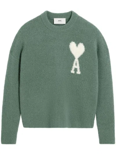 Ami Alexandre Mattiussi Ami De Coeur Wool Sweater In Grey