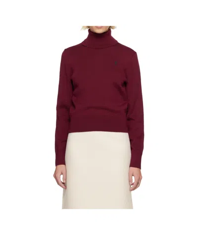 Ami Alexandre Mattiussi Ami De Coeur Wool Turtleneck Sweater In Burgundy