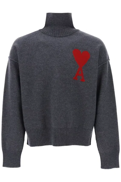 Ami Alexandre Mattiussi Ami Paris Sweater Adc Funnel Neck Clothing In Gray