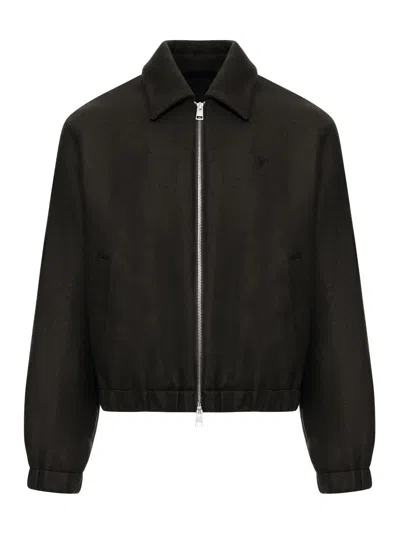 Ami Alexandre Mattiussi Ami De Coeur Wool Zip-up Jacket In Black