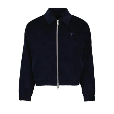 Ami Alexandre Mattiussi Ami De Coeur Zip-up Corduroy Shirt Jacket In Black