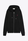 Ami Alexandre Mattiussi Zip-up Hoodie With Kangaroo Pocket And Drawstring Hood In Black