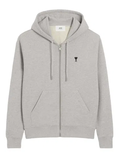 Ami Alexandre Mattiussi Grey Cotton Zipped Ami De Coeur Hoodie In Gray